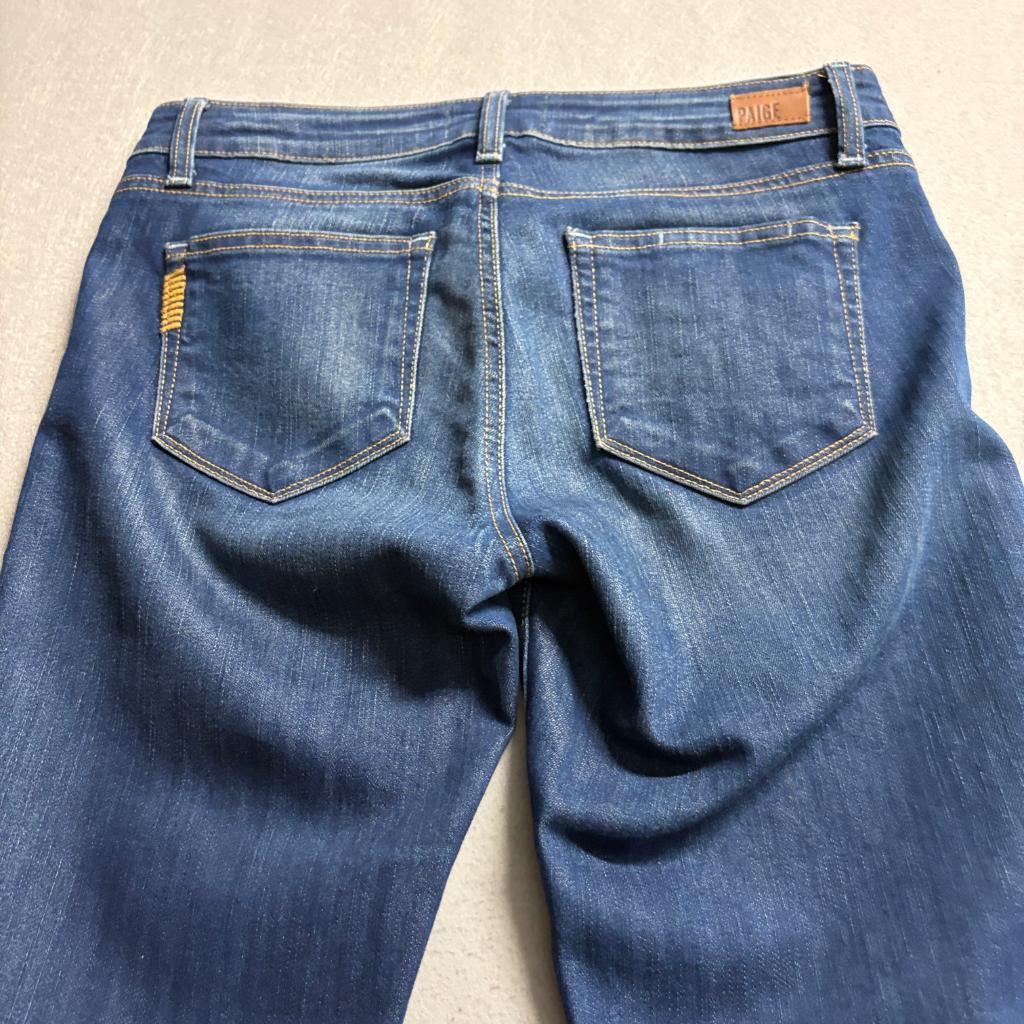 Paige Penny Flare Jeans Womens 27 Blue Denim Stretch Made in USA