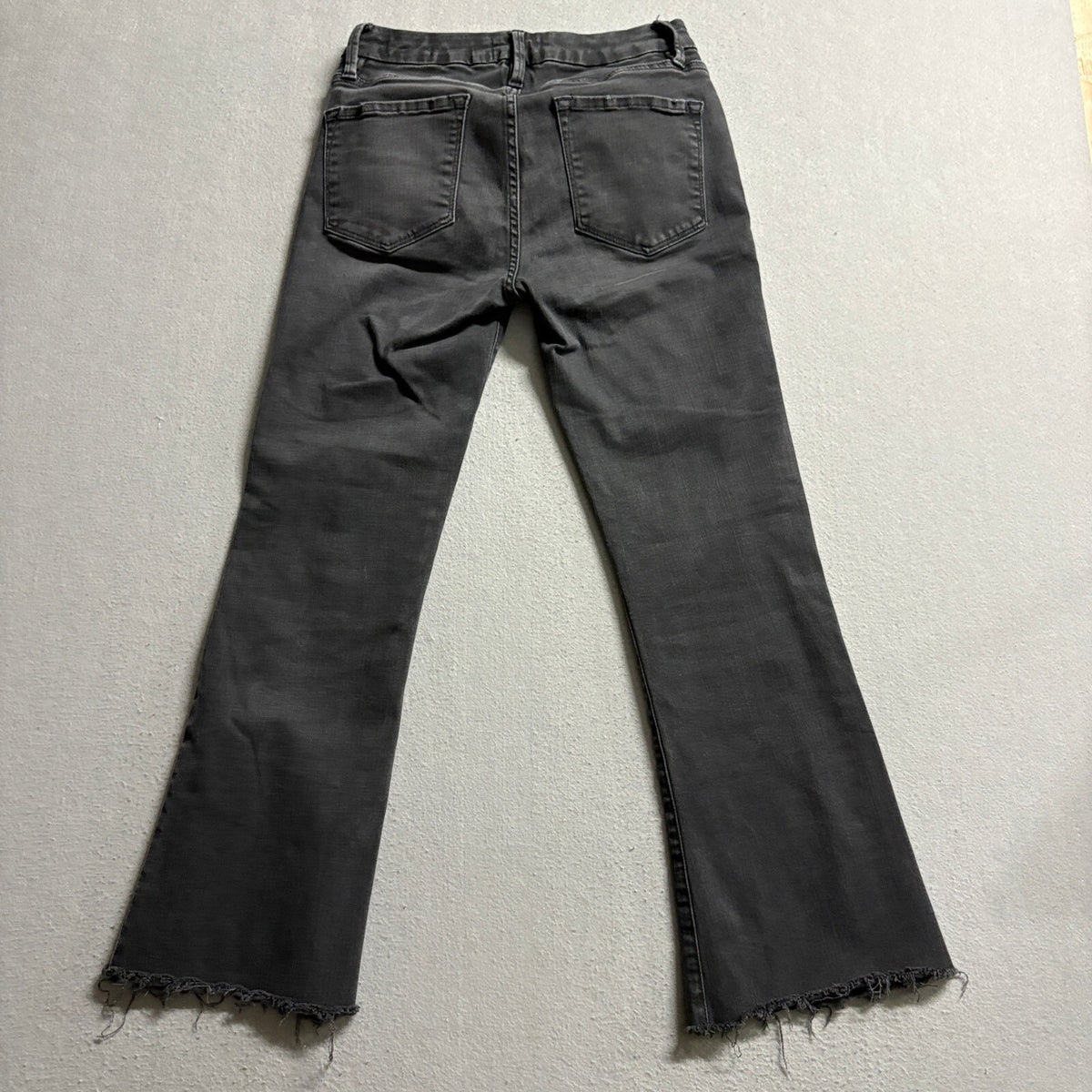 FRAME Le Crop Mini Boot Jeans Womens Size 27 Black Frayed Raw Hem Stretch Denim