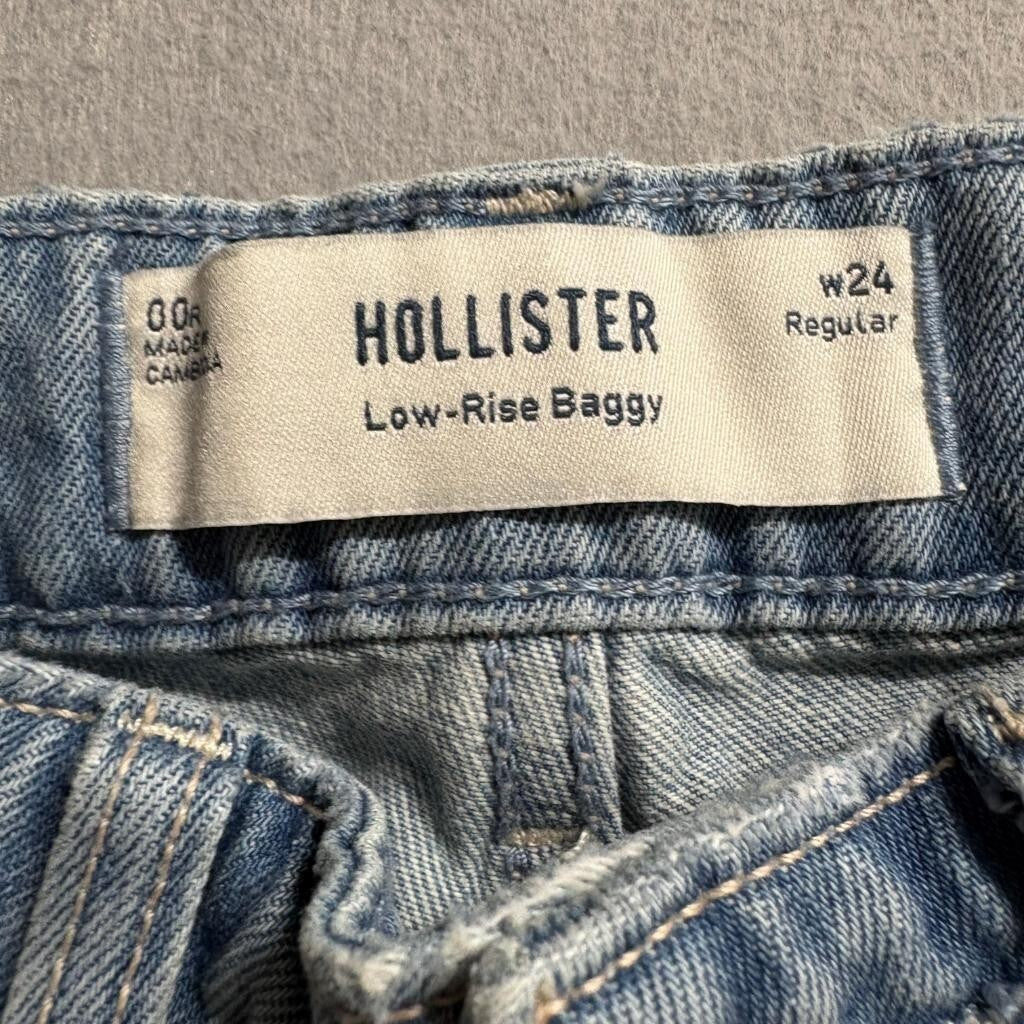 Hollister Low Rise Baggy Jeans Womens 00R W24 Distressed Light Wash Denim