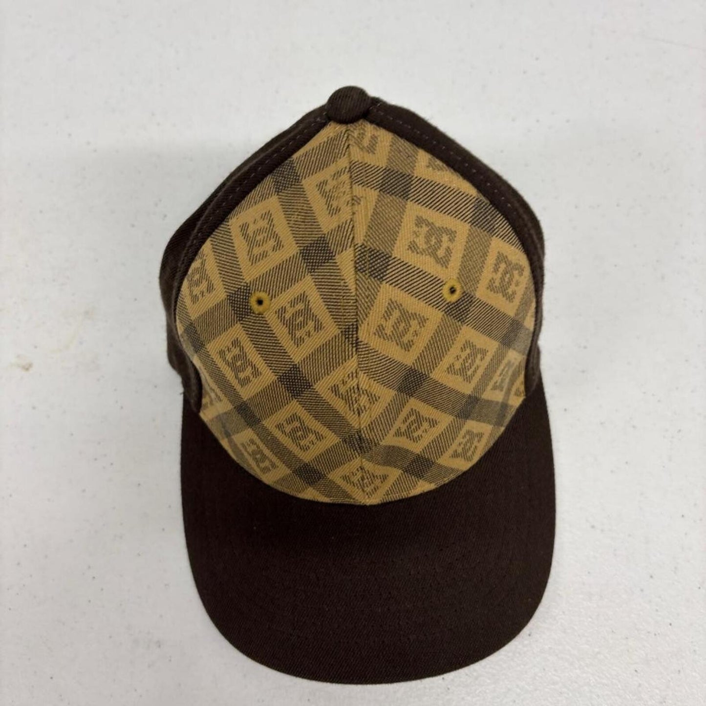 DC Shoes Flexfit Hat Mens S/M Brown All Over Print Monogram Baseball Cap