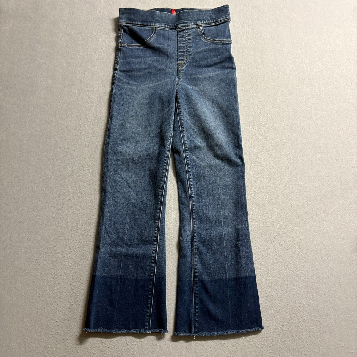 Spanx Flare Jeans Womens Small Blue Pull On Raw Hem Colorblock High Rise Stretch