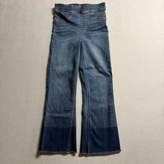 Spanx Flare Jeans Womens Small Blue Pull On Raw Hem Colorblock High Rise Stretch