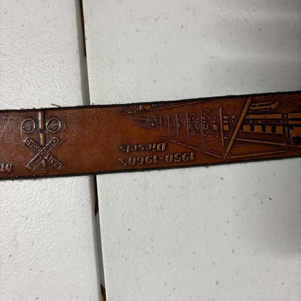 Vintage 1987 Pennsylvania Railroad Broadway Limited Belt Buckle with Leather
