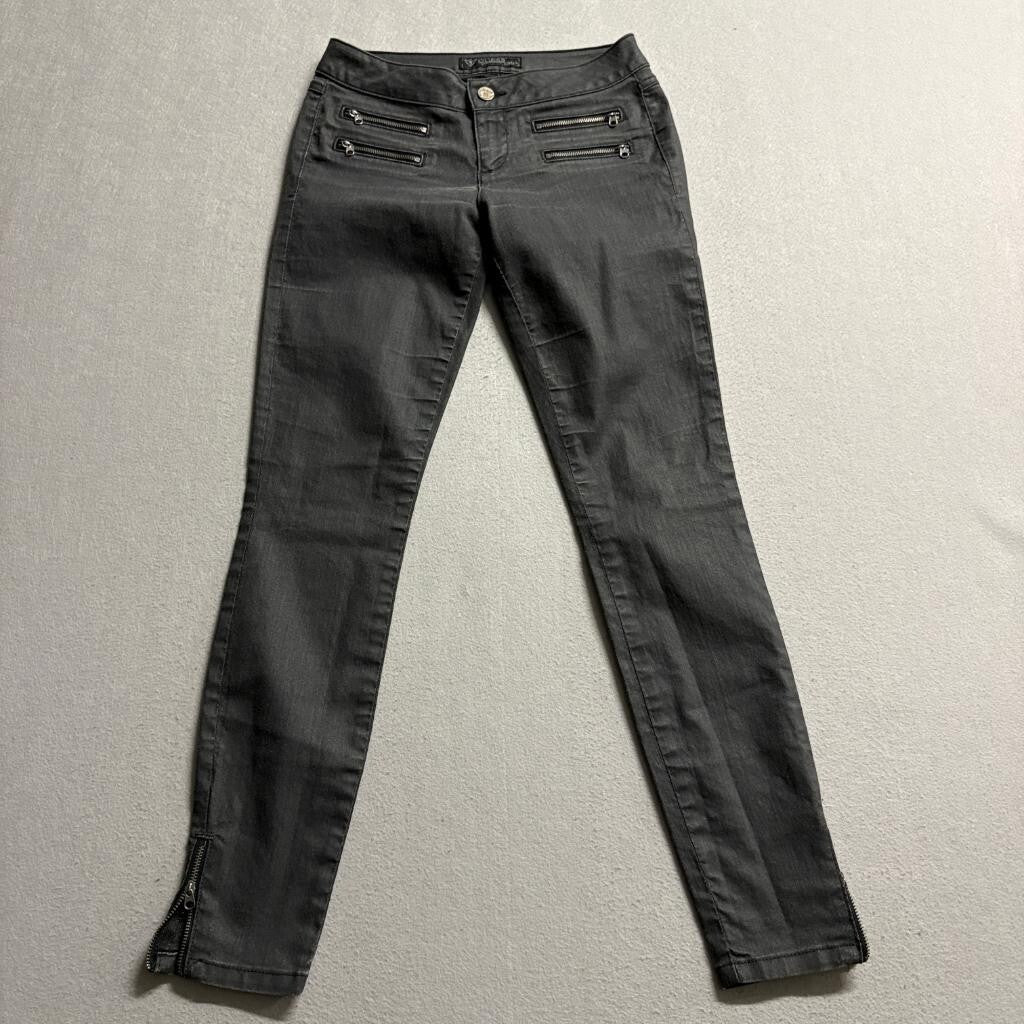 Guess 1981 Womens Coated Moto Skinny Jeans Size 25 Gray Zipper Pockets Ankle Zip