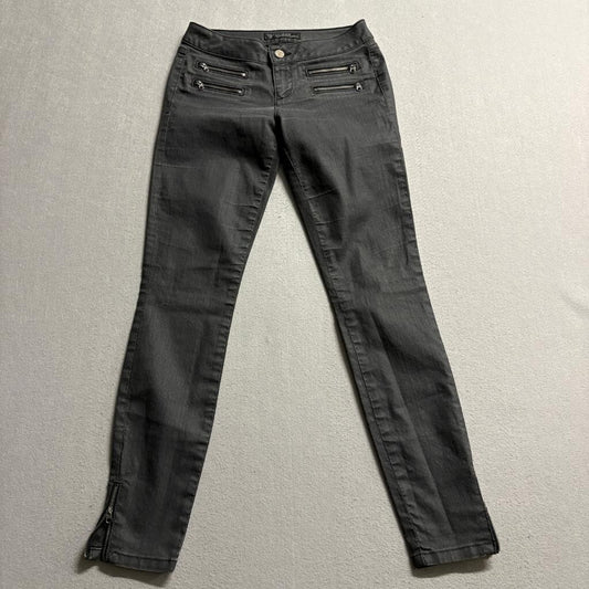 Guess 1981 Womens Coated Moto Skinny Jeans Size 25 Gray Zipper Pockets Ankle Zip