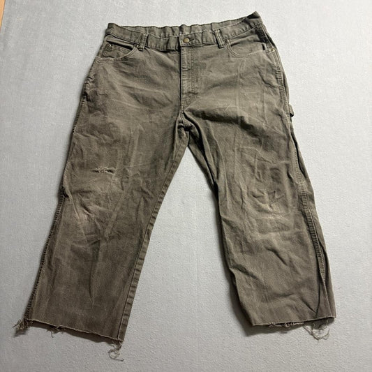 Genuine Dickies Mens Carpenter Pants 36x20 Cut Off Crop Raw Hem Brown Workwear