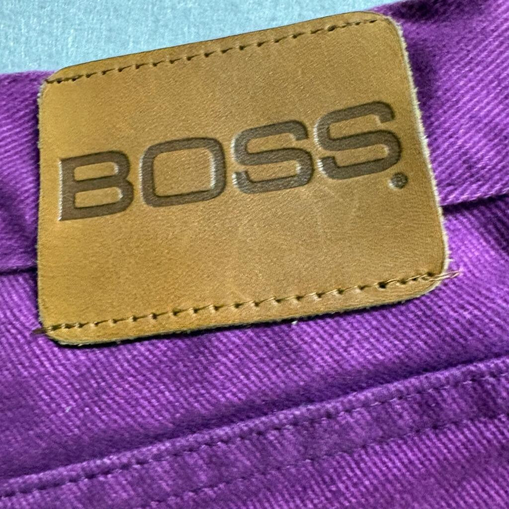Vintage Hugo Boss Purple Denim Jeans Womens 36L High Rise Straight Leg Made in