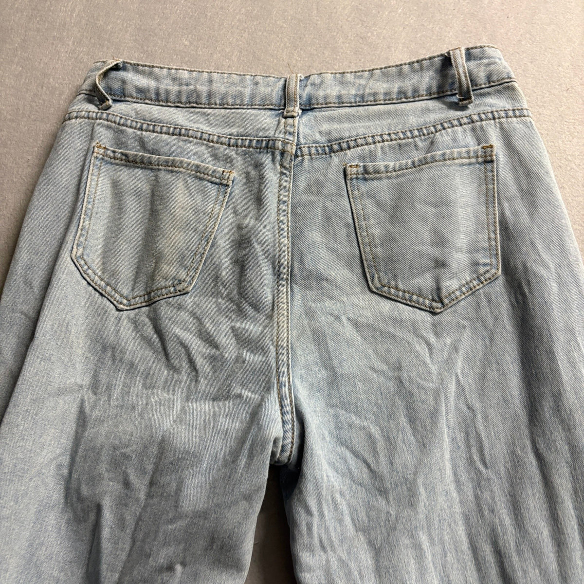 Shein Sun and Flower Graphic Distressed Jeans Womens Large Light Wash Denim