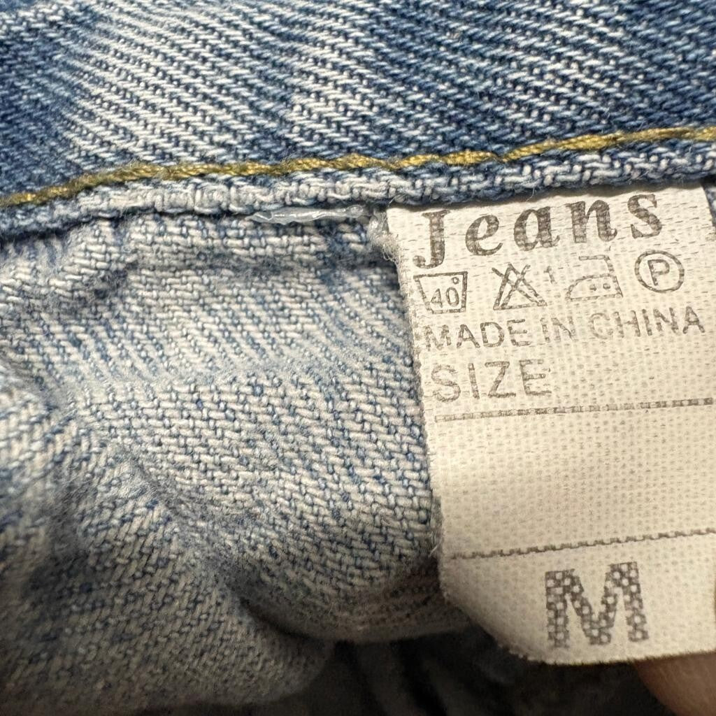 Unbranded High Waist Wide Leg Jeans Womens Size M Light Wash Raw Hem Elastic