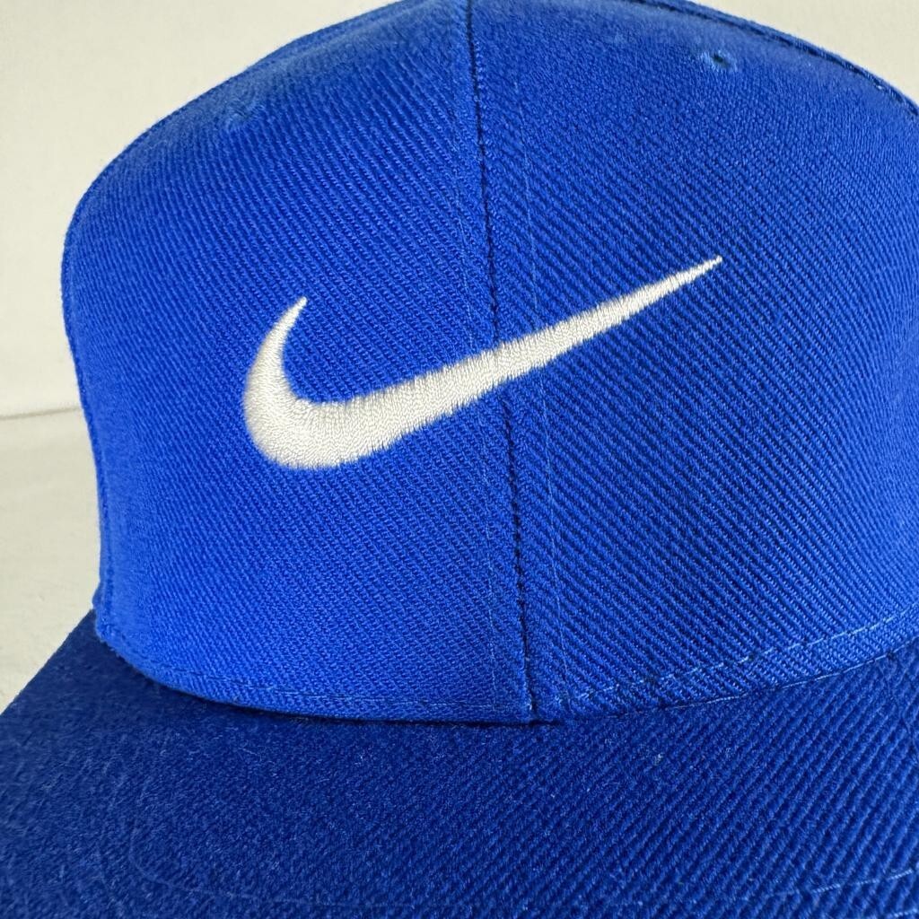 Vintage Nike Swoosh Hat Mens One Size Blue Wool Blend Hook Loop Strapback Cap