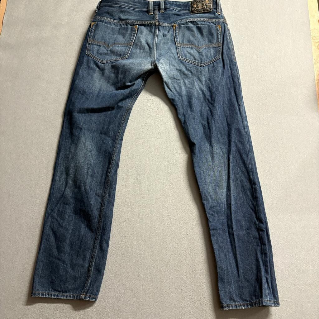 Diesel Safado Jeans Mens 34x32 Regular Slim Straight Wash 0RUs6 Blue Denim