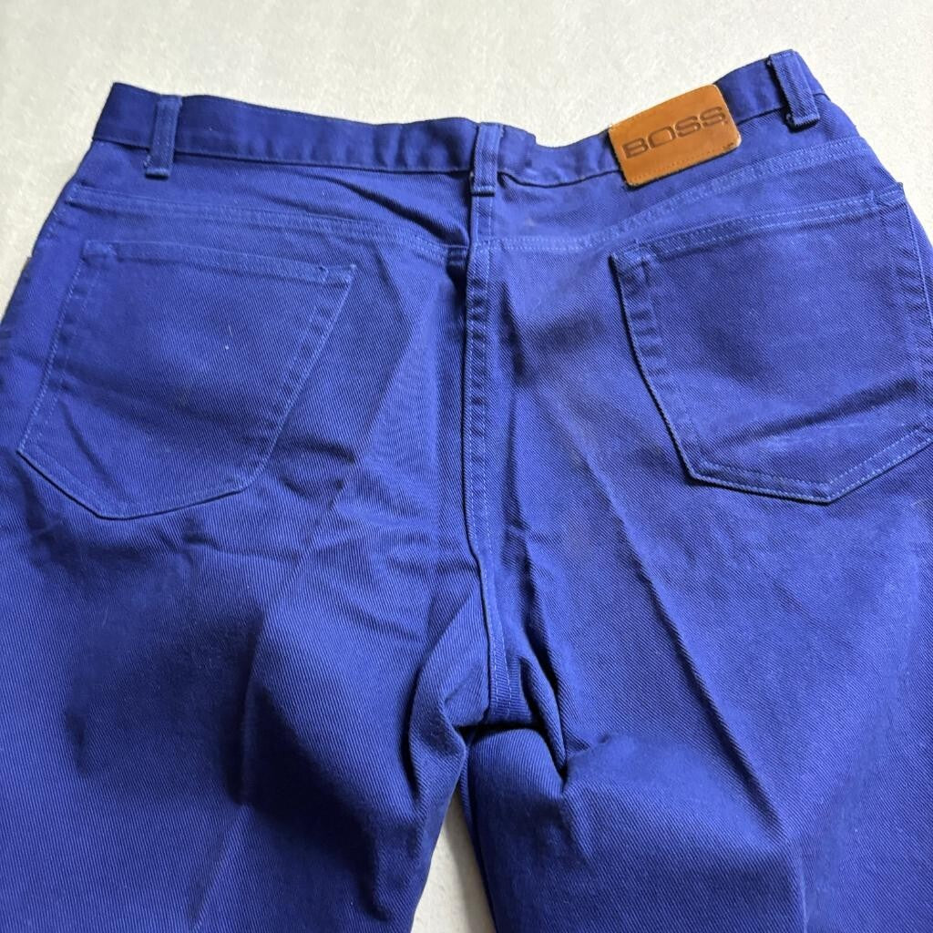 Vintage Boss Jeans Mens 38M Royal Blue Denim Pants Made in USA Workwear