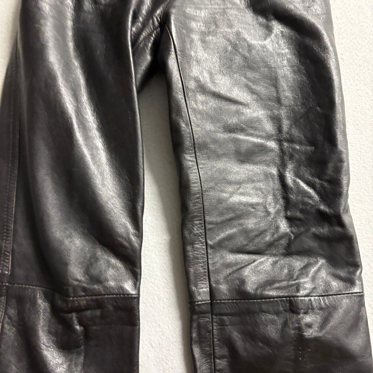 Vintage Black Genuine Leather Pants Womens 3/4 High Rise Straight Leg 90s