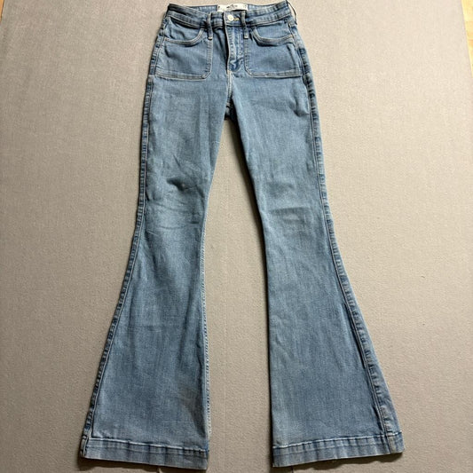 Hollister Curvy High Rise Vintage Flare Jeans Womens 1R W25 L31 Distressed Hem