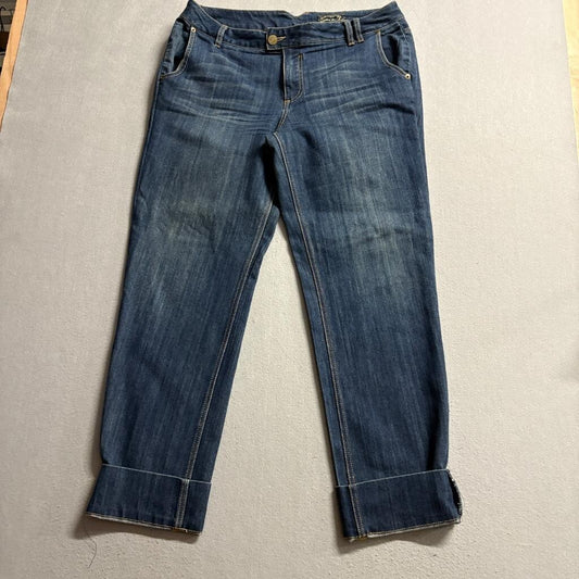 Seven7 Cuffed Crop Jeans Womens Size 32 Blue Denim Stretch Straight Leg