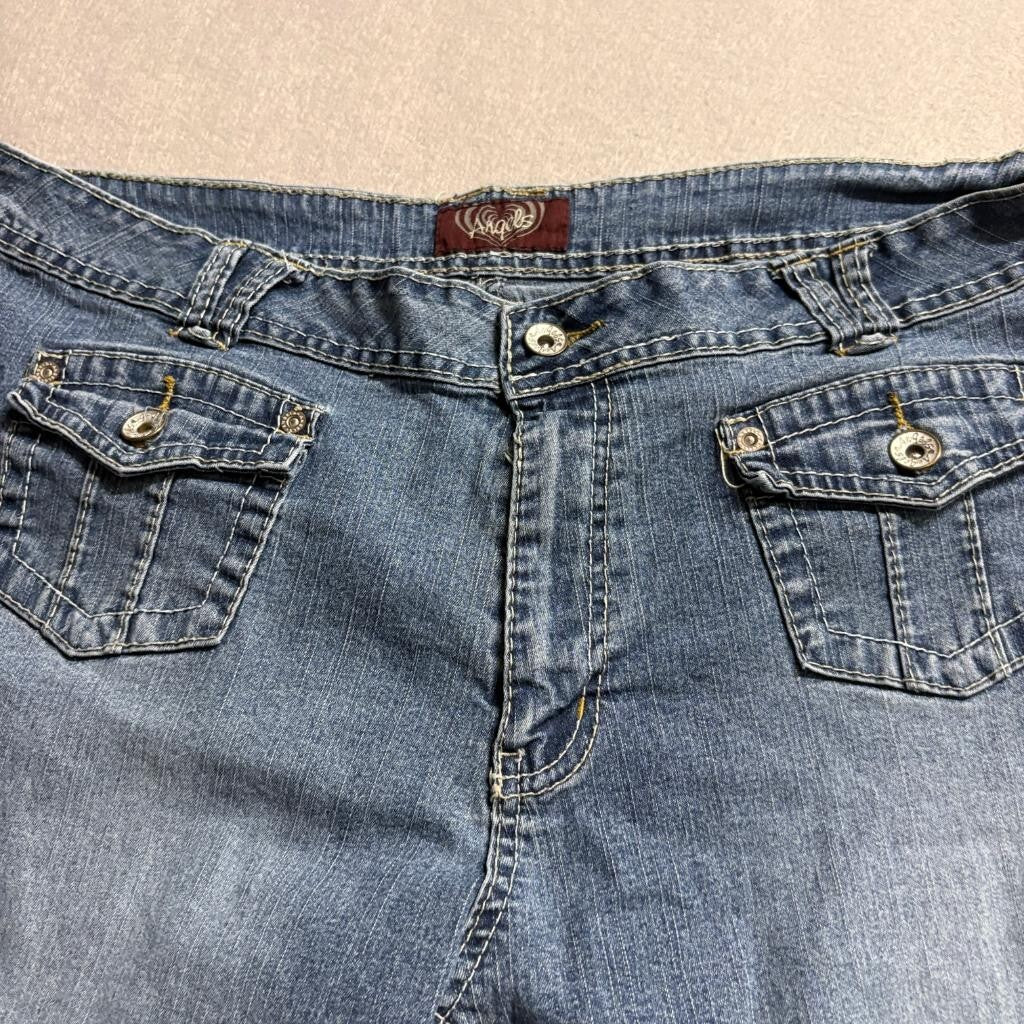 Angels Jeans Womens 16 Blue Denim Capri Crop Stretch Flap Pocket Mid Rise