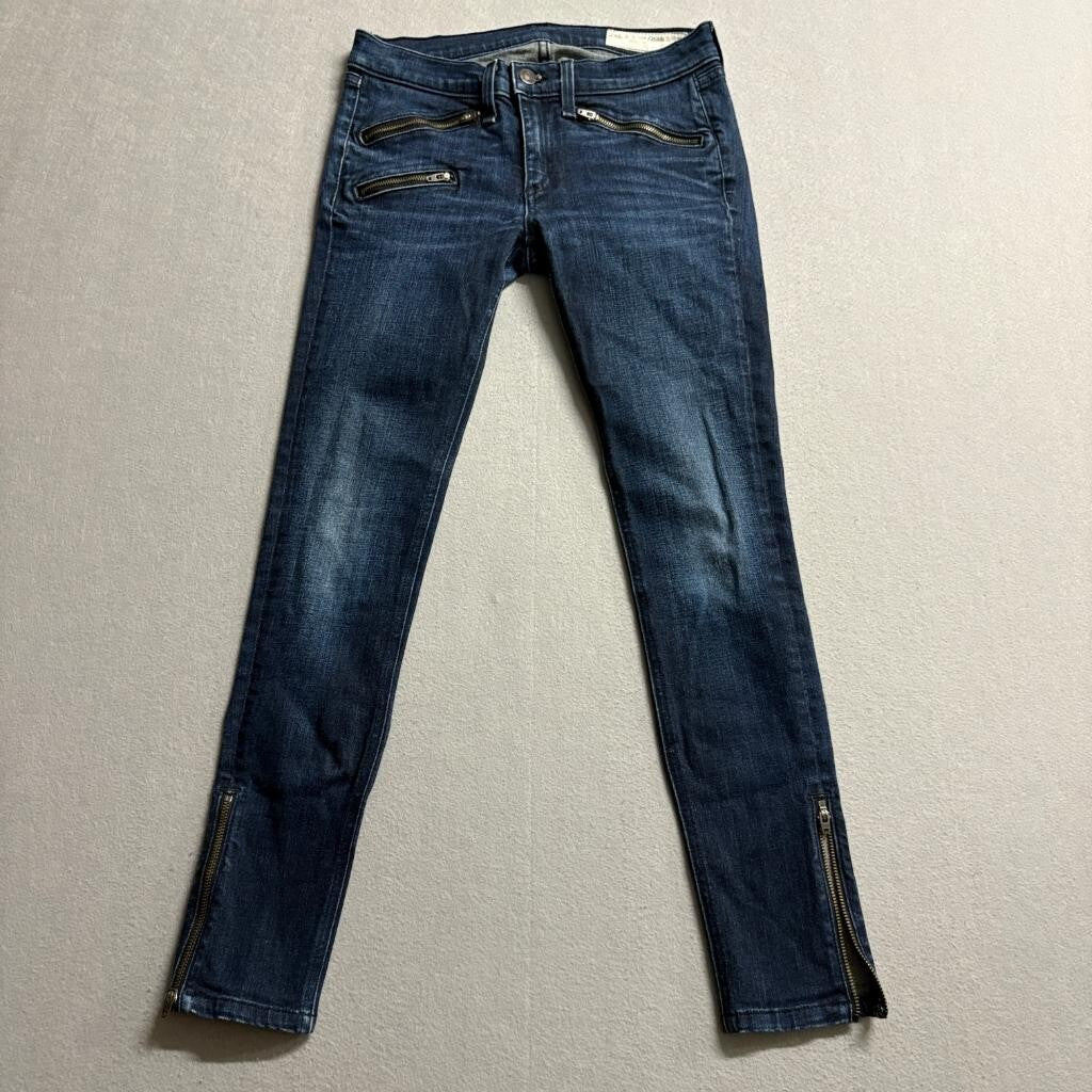 Rag & Bone Kensington Skinny Jeans Womens 26 Blue Denim Moto Zipper Ankle
