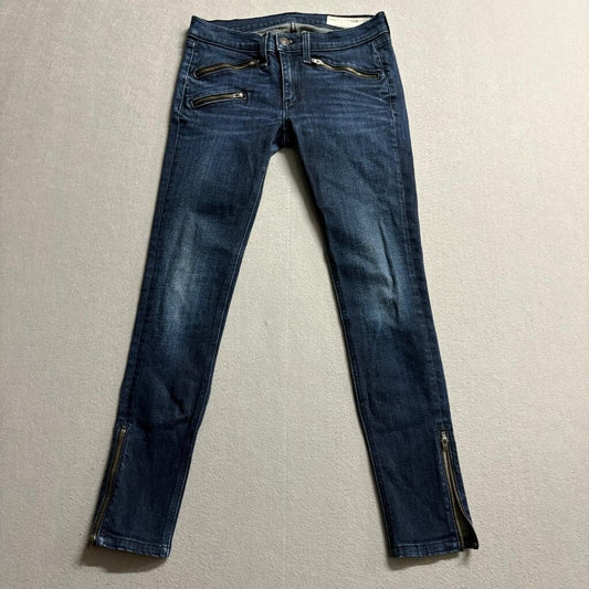 Rag & Bone Kensington Skinny Jeans Womens 26 Blue Denim Moto Zipper Ankle