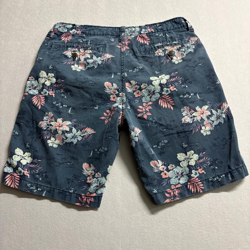 Arizona Jean Co Mens Shorts Size 34 Blue Floral Tropical Cotton Flat Front Chino