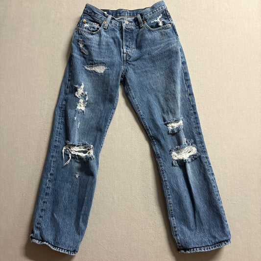Levi's Premium 501 Original Fit Distressed Jeans Mens W25 L30 Blue Denim