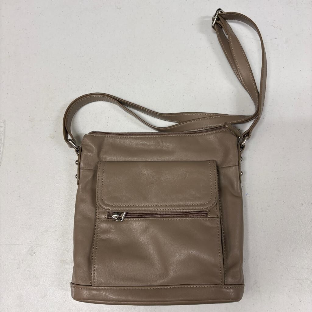 Giani Bernini Taupe Leather Crossbody Bag Womens Medium Shoulder Purse