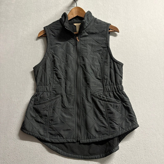 Bit & Bridle Quilted Vest Womens Small Black Fleece Lined Elastic Waist Zip Up