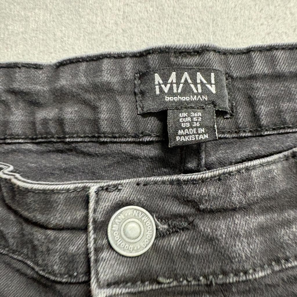 boohooMAN Mens Distressed Flare Jeans 36x34 Black Ripped Denim Pants