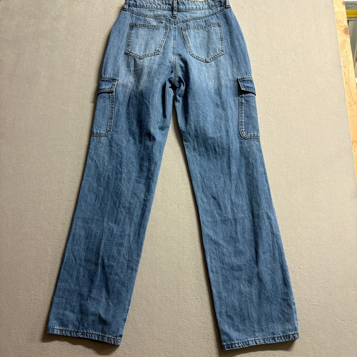 Fashion Nova Cargo Jeans Womens Size 3 Blue Denim High Rise Straight Leg Cotton