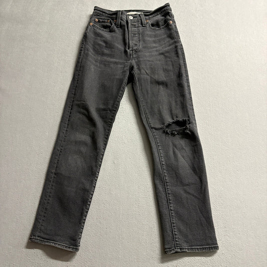 Levi's Wedgie Straight Jeans Womens 26 Distressed Black Denim High Rise W26 L28