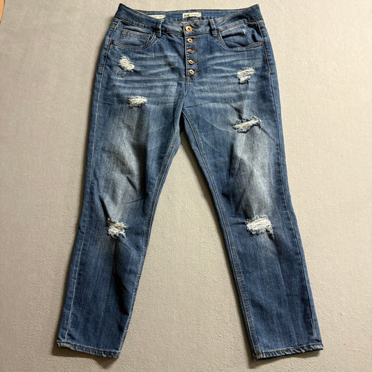 Dollhouse Mid Rise Capri Jeans Womens Size 13 Blue Distressed Button Fly Denim