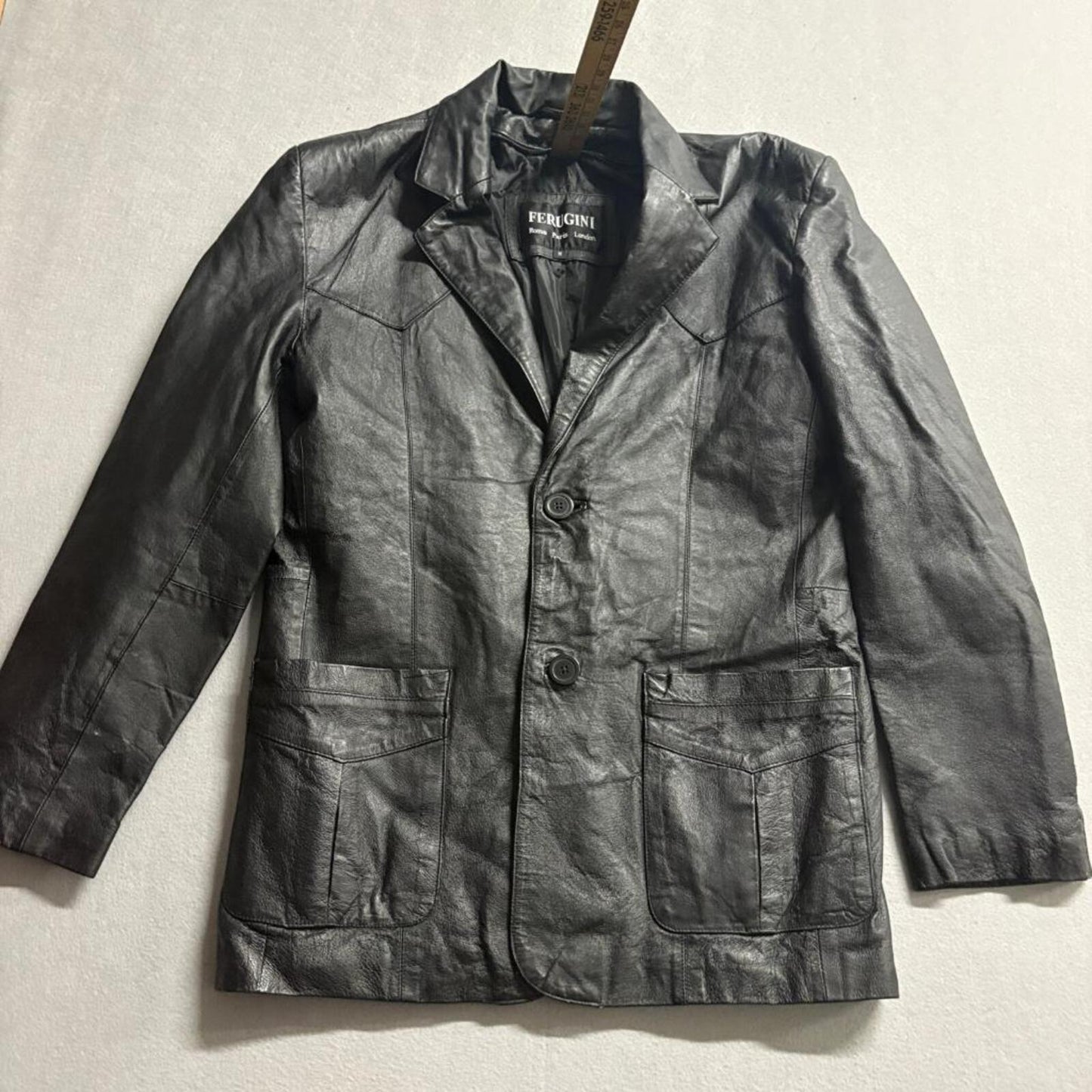 Ferugini Black Leather Blazer Jacket Womens Medium Vintage Western Two Button