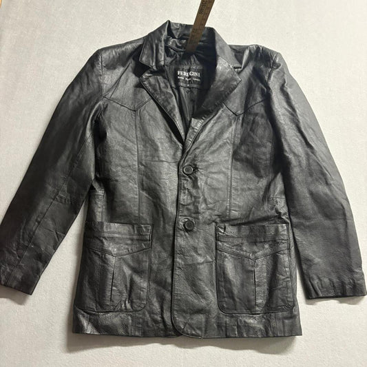 Ferugini Black Leather Blazer Jacket Womens Medium Vintage Western Two Button