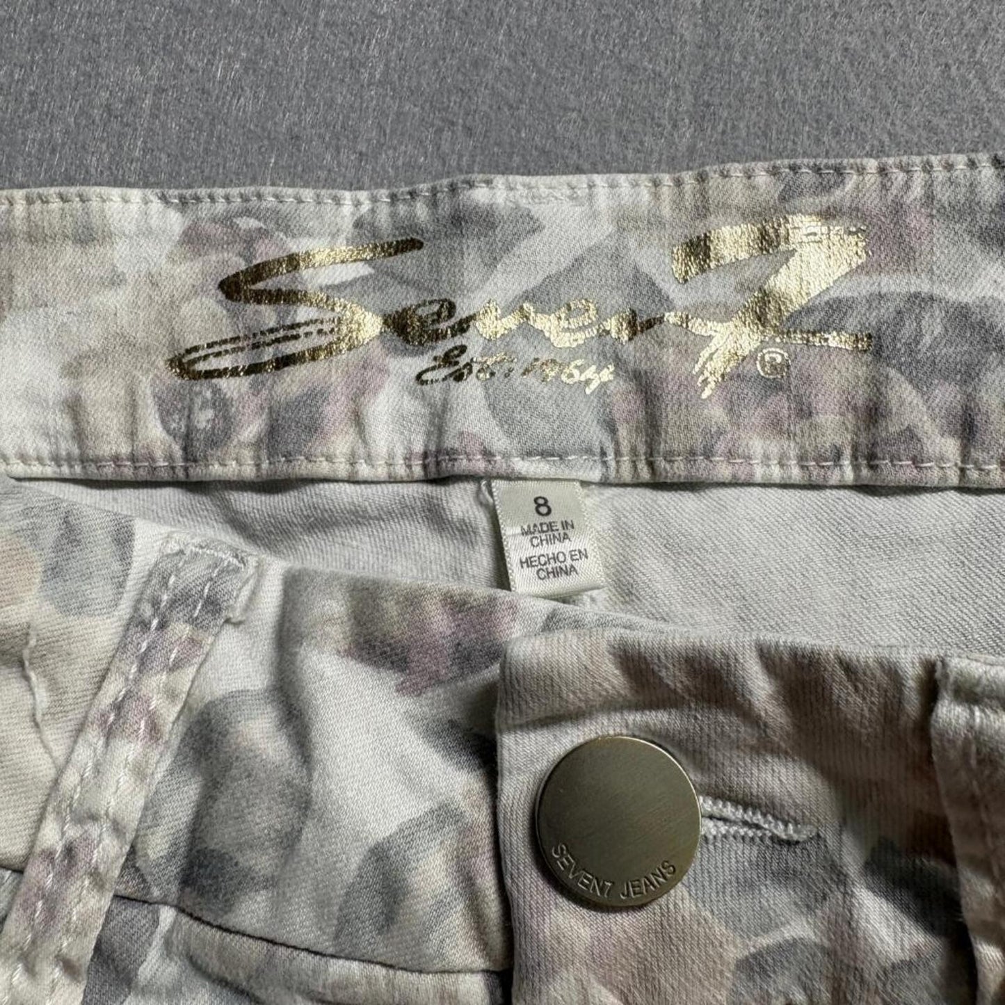 Seven7 High Rise Skinny Jeans Womens 8 Gray Floral Cotton Blend Stretch Pants