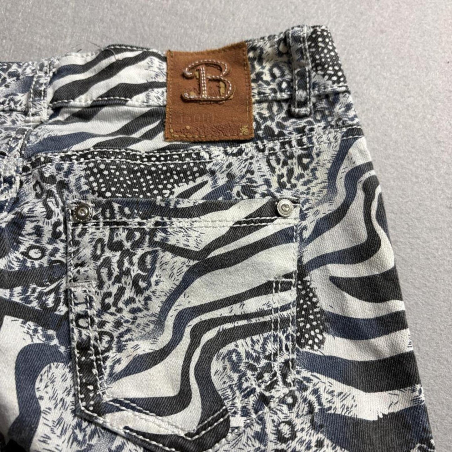 Bour Jeans Womens Size 1 Animal Print Skinny Denim Pants Zebra Leopard Patchwork