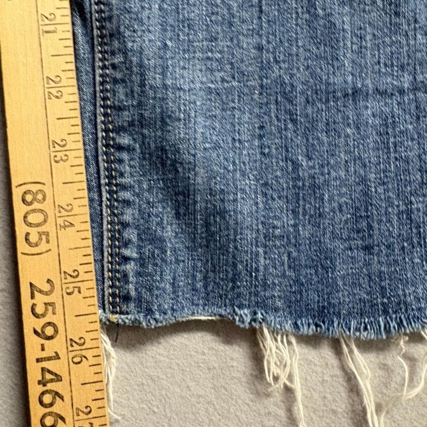 Eunina Jeans USA Womens Size 15 Distressed Raw Hem Straight Leg Blue Denim 32x26