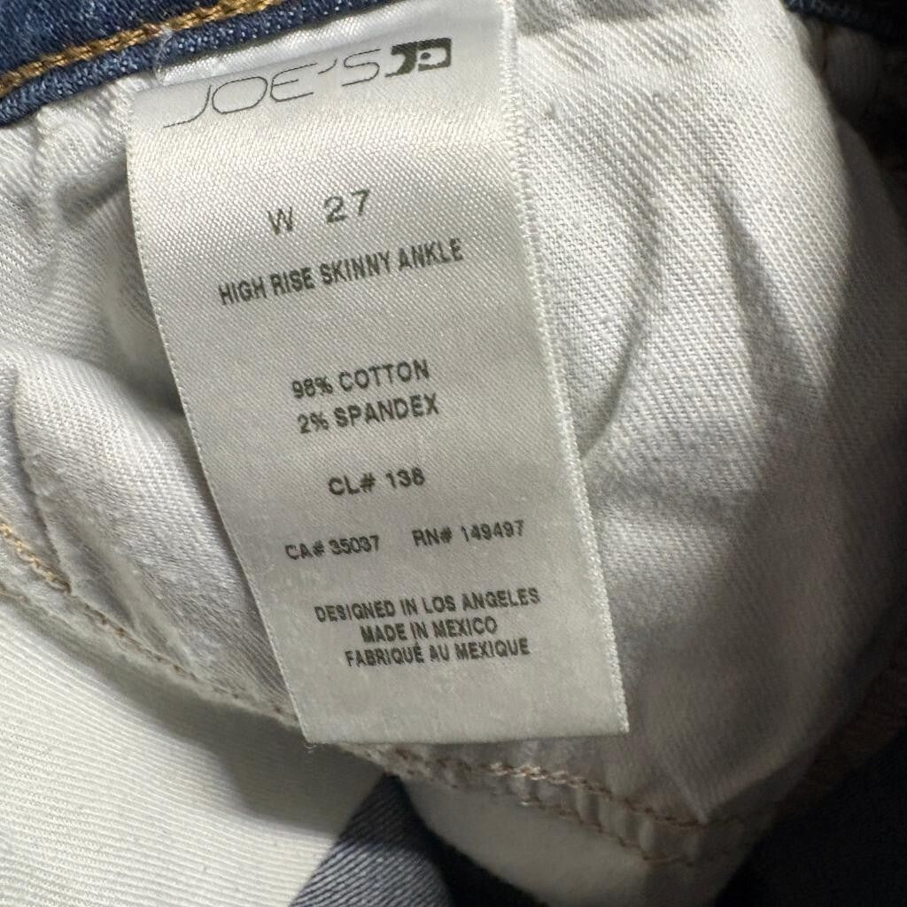 Joe's Jeans High Rise Skinny Ankle Blue Distressed Raw Hem Denim Size 27