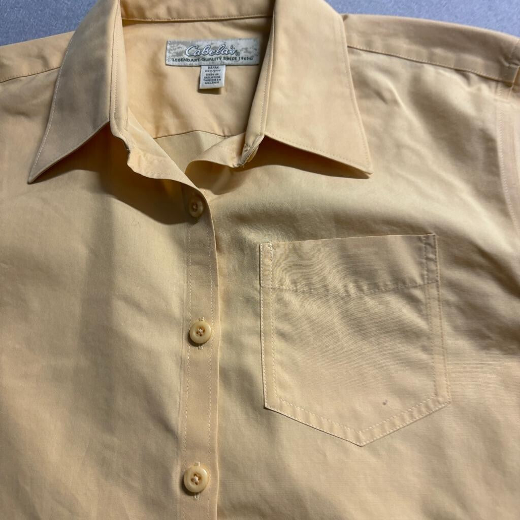 Cabelas Womens Medium Yellow Long Sleeve Button Up Shirt 100% Cotton Pocket