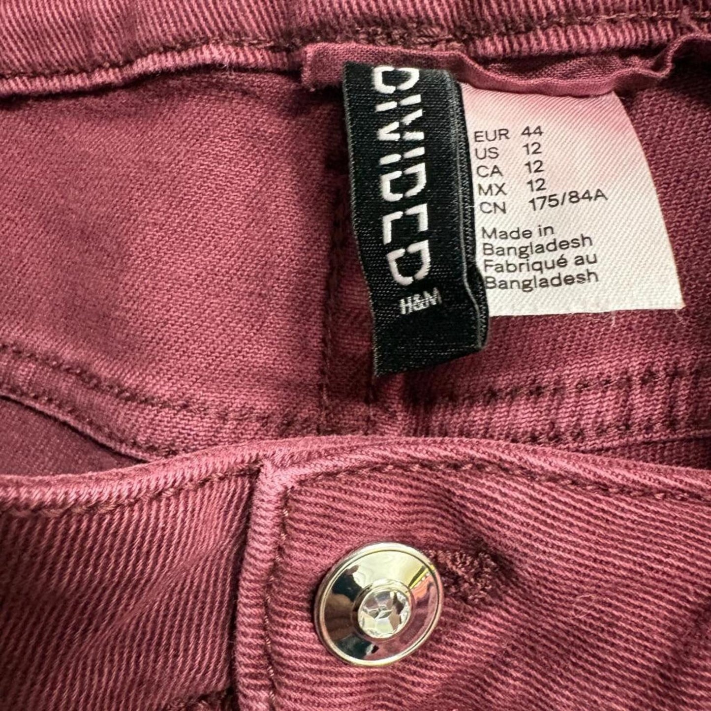H&M Divided Women's Burgundy Flare Jeans Size 12 High Rise Stretch Maroon Denim