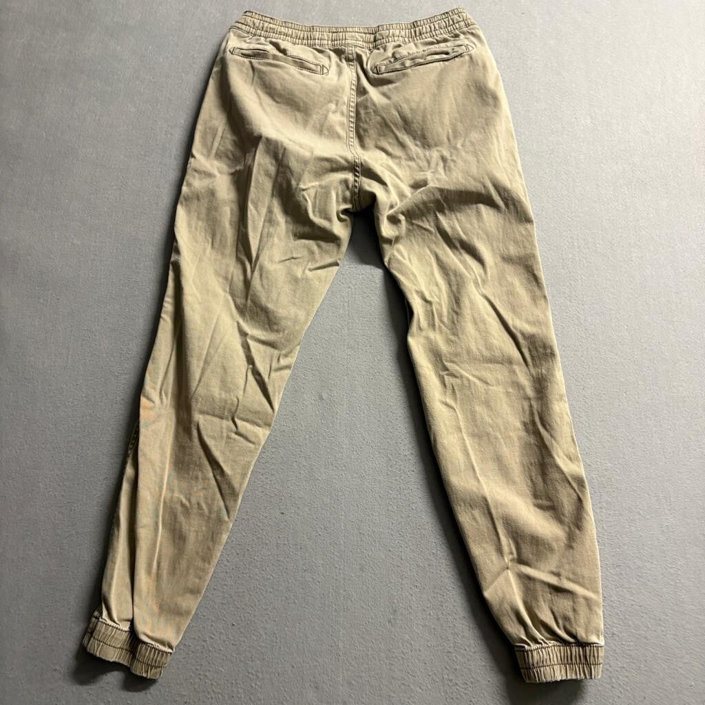 Iron Co Mens Jogger Pants Size S Khaki Beige Cotton Blend Stretch Elastic Waist