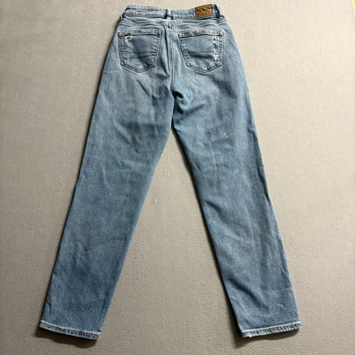 American Eagle Mom Jeans Womens Size 0 Blue Distressed Stretch Denim High Rise