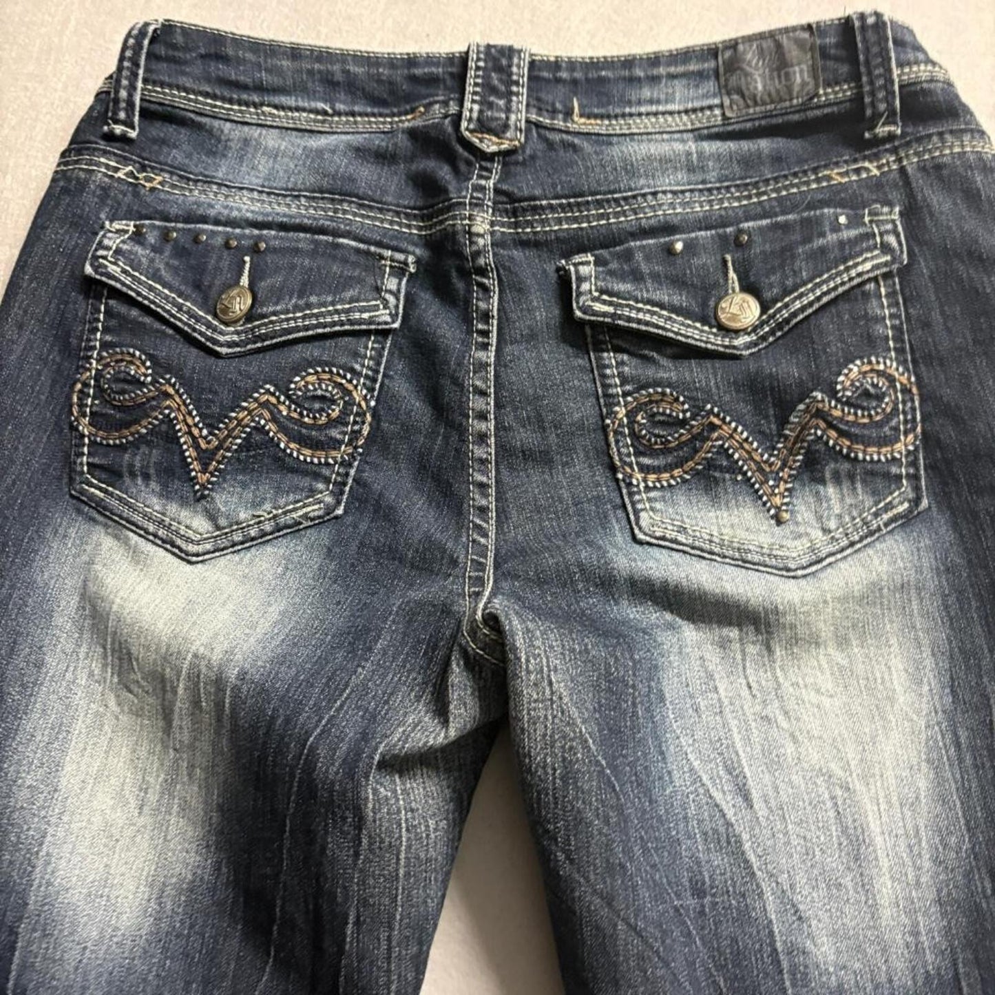Love Nation Jeans Womens 12 Blue Denim Bootcut Thick Stitch Embroidered Pockets