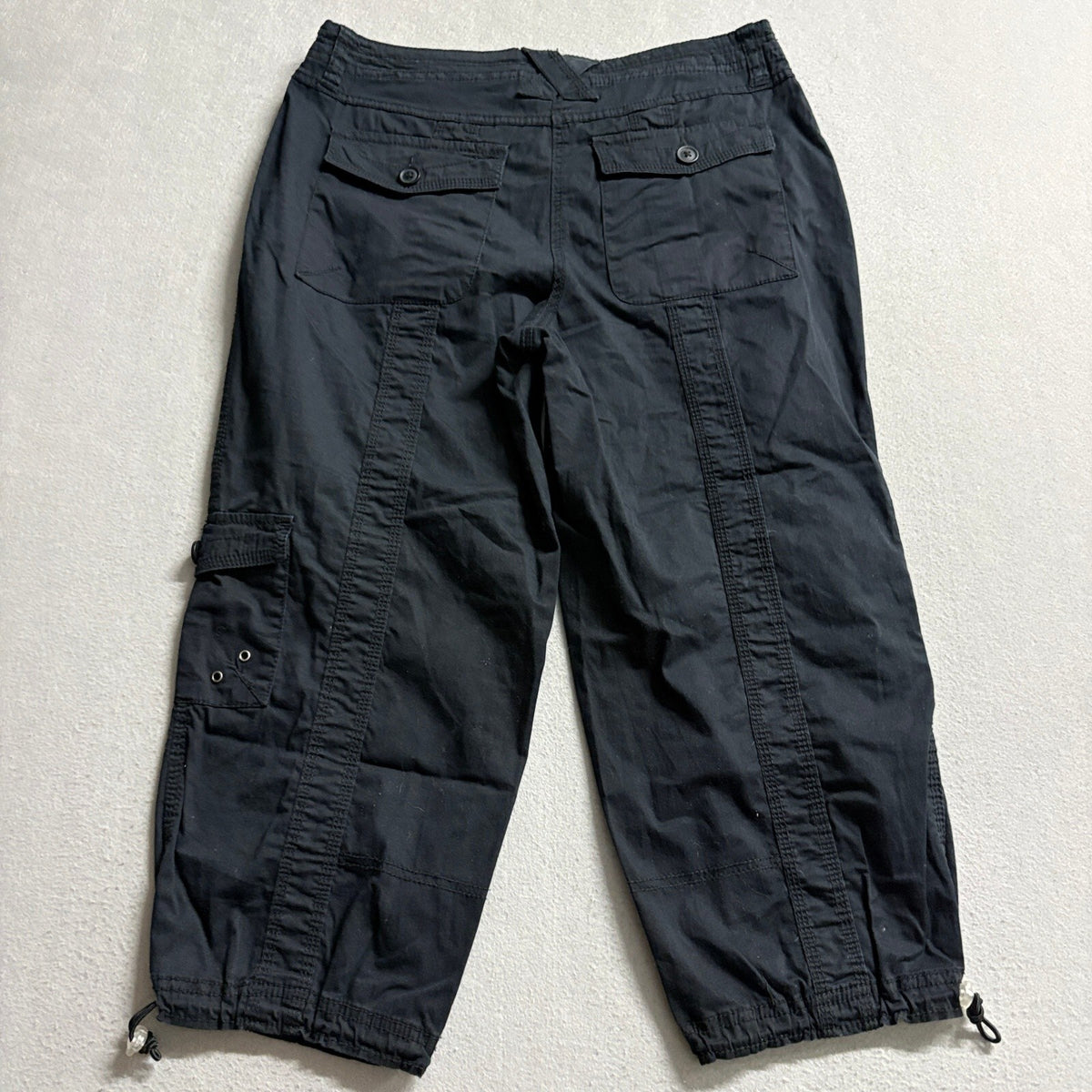 Style & Co Womens Cargo Pants Size 8 Black Capri Cropped Drawstring Hem Y2K