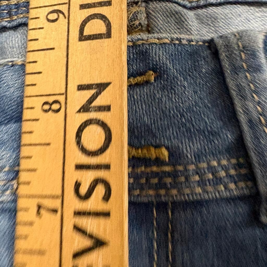 Indigo Rein Ankle Jeans Womens Size 11 Blue Distressed Novelty Patches Stretch