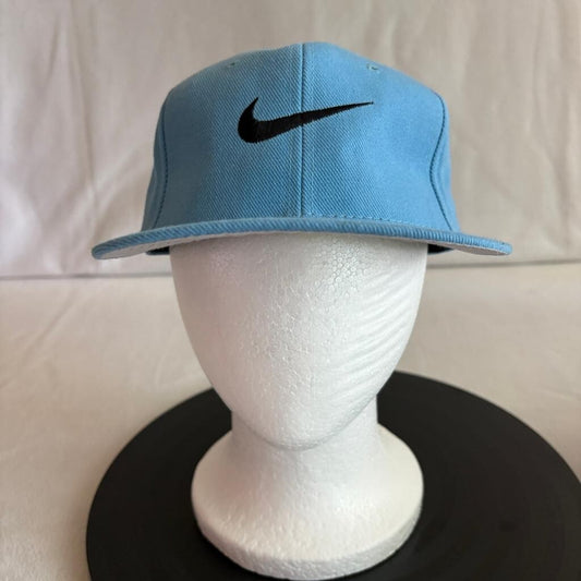 Vintage Nike Swoosh Snapback Hat Light Blue Wool Blend Sam's Cap Made in Korea