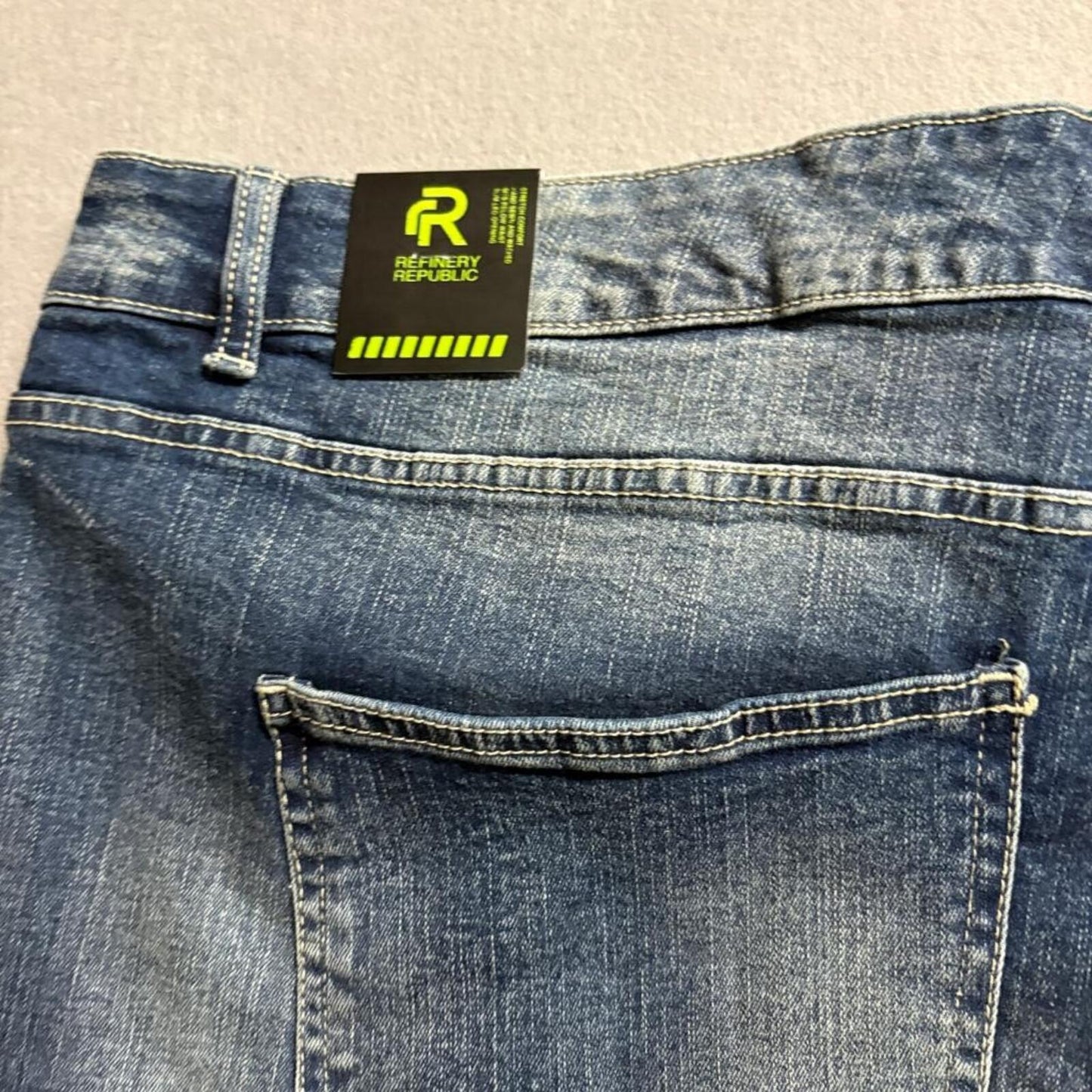 Refinery Republic Moto Jeans Mens 46 Blue Distressed Paint Splatter Biker Denim