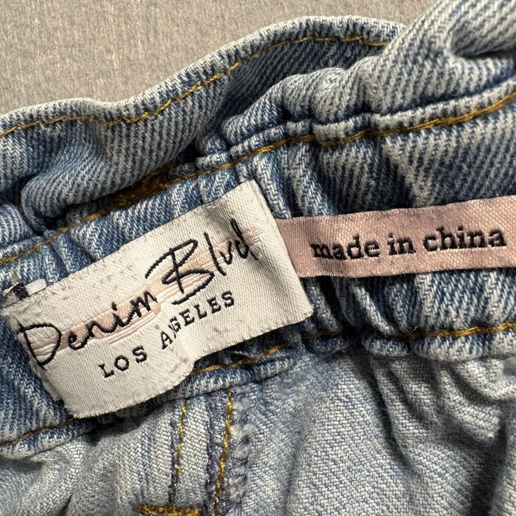 Denim Blvd Los Angeles Paperbag Waist Jeans Womens Medium Light Wash Denim