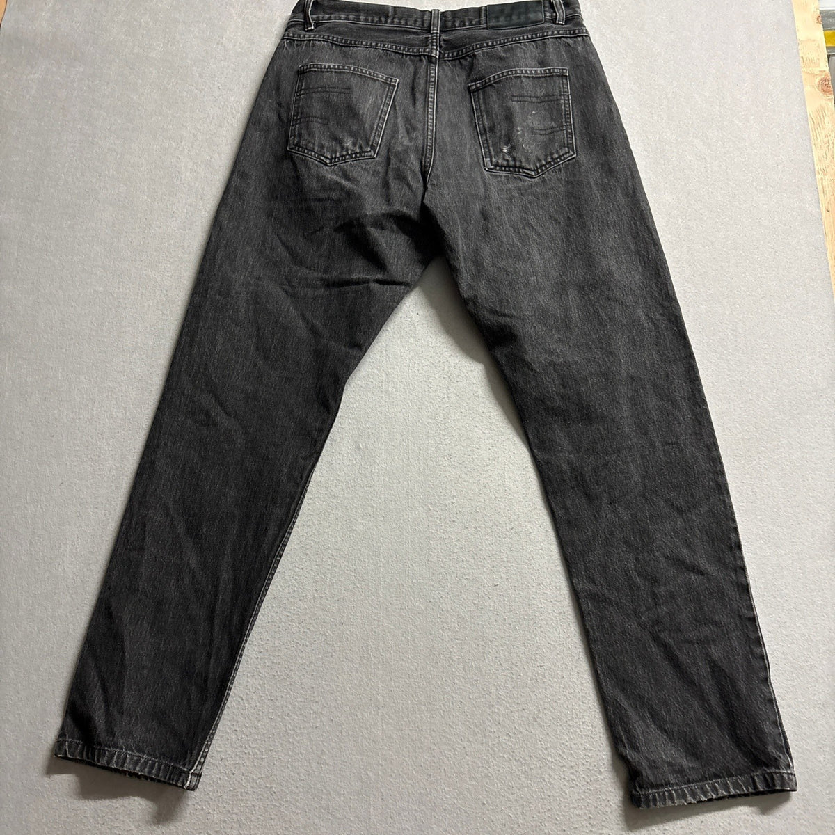 FLANNEL Mens Size 32 Black Denim Jeans 100 Cotton Straight Leg Washed Black