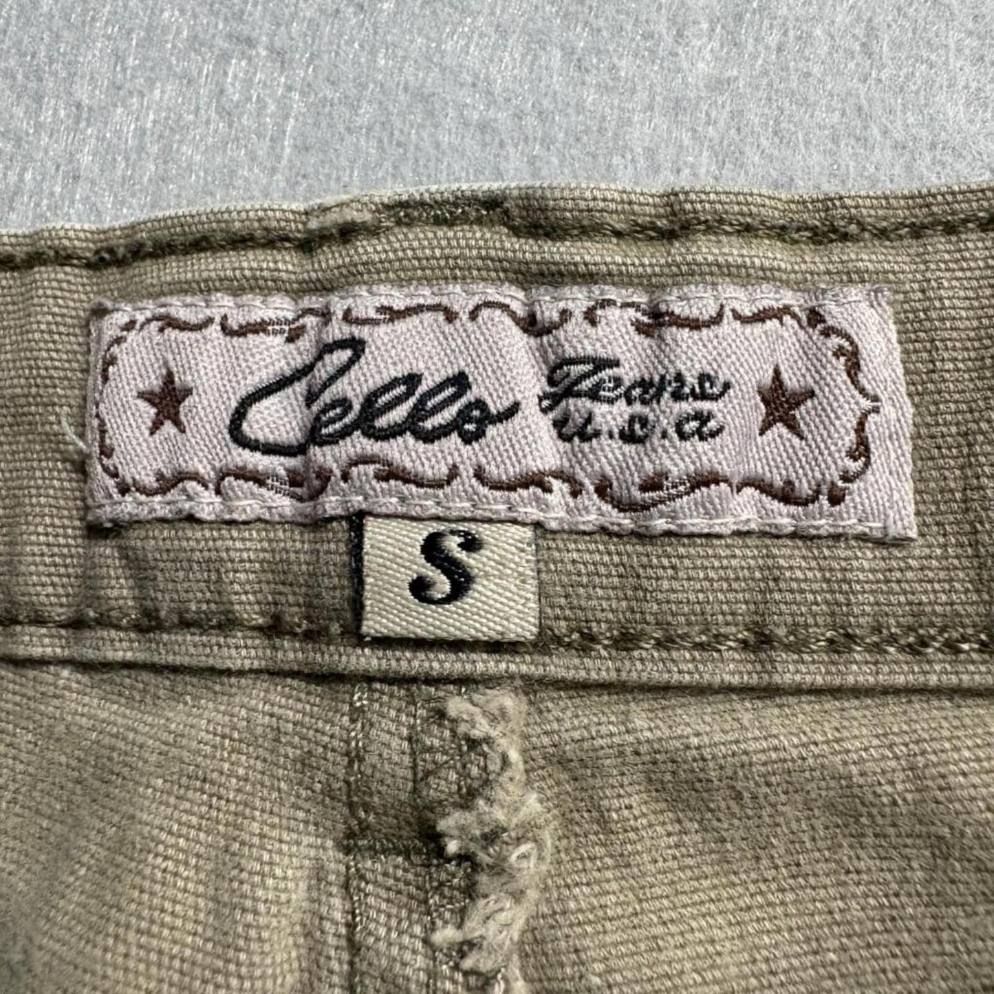 Cello Jeans Womens Small Olive Green Cargo Pants Flare Leg Low Rise Y2K Utility