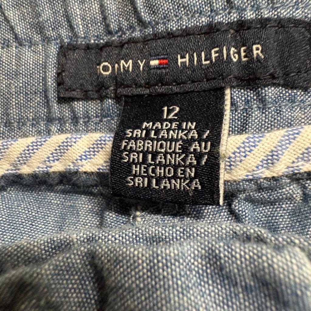 Tommy Hilfiger Pants Womens 12 Blue Cotton Chambray Drawstring Elastic Waist