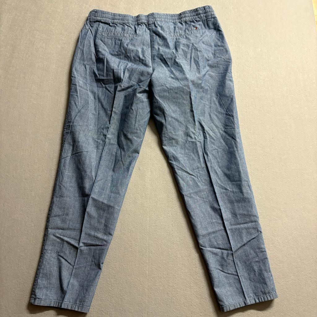 Tommy Hilfiger Pants Womens 12 Blue Cotton Chambray Drawstring Elastic Waist